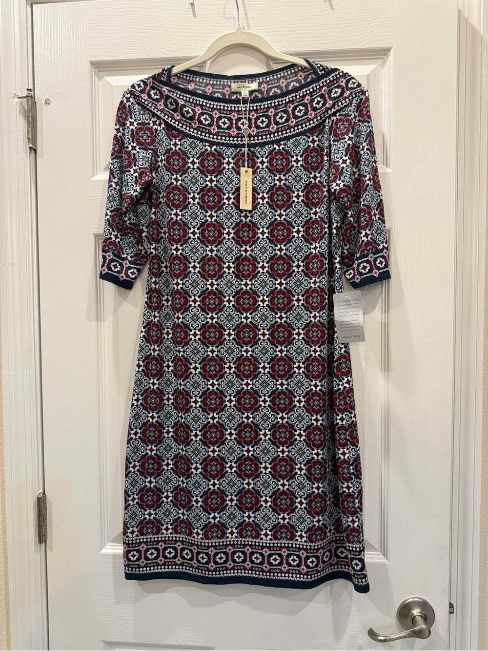 NWT Max Studio Navy & Burgundy Geometric Midi Dress